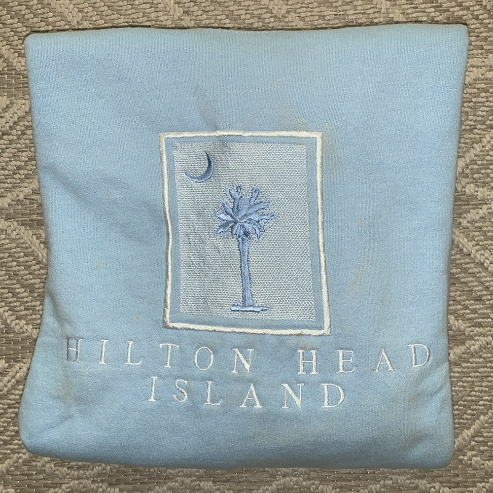 Hilton Head Island Sweatshirt: Powder Blue, Embroidered Design, Cozy Comfy Beach - Picture 2 of 9